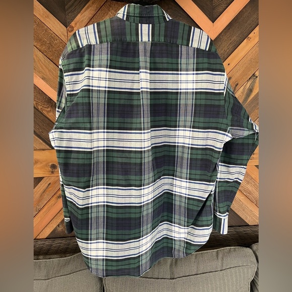 Men’s Polo Ralph Lauren Green Plaid Long Sleeve Flannel Shirt Big Shirt Large - Picture 6 of 7